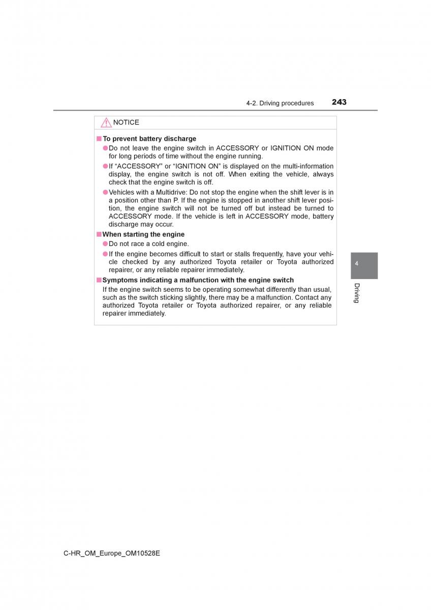 Toyota C HR owners manual / page 243