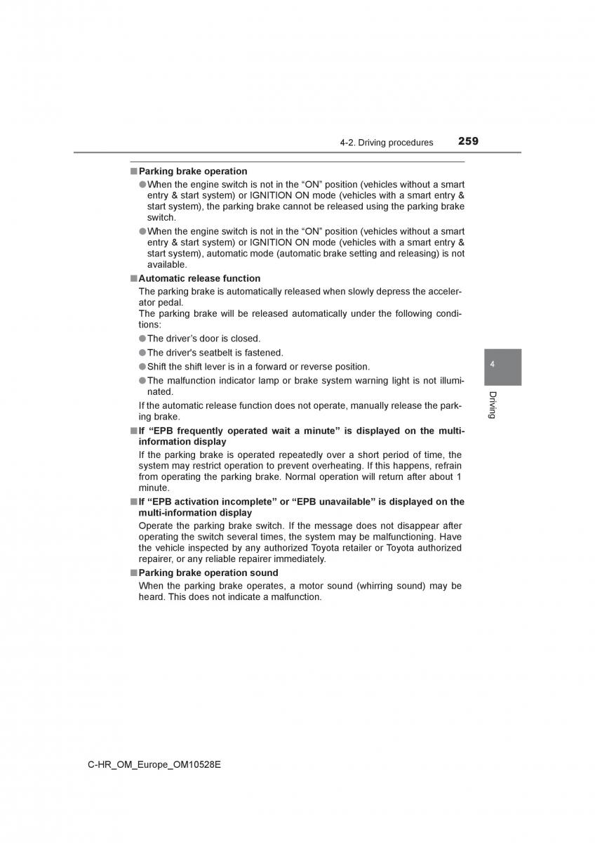 Toyota C HR owners manual / page 259