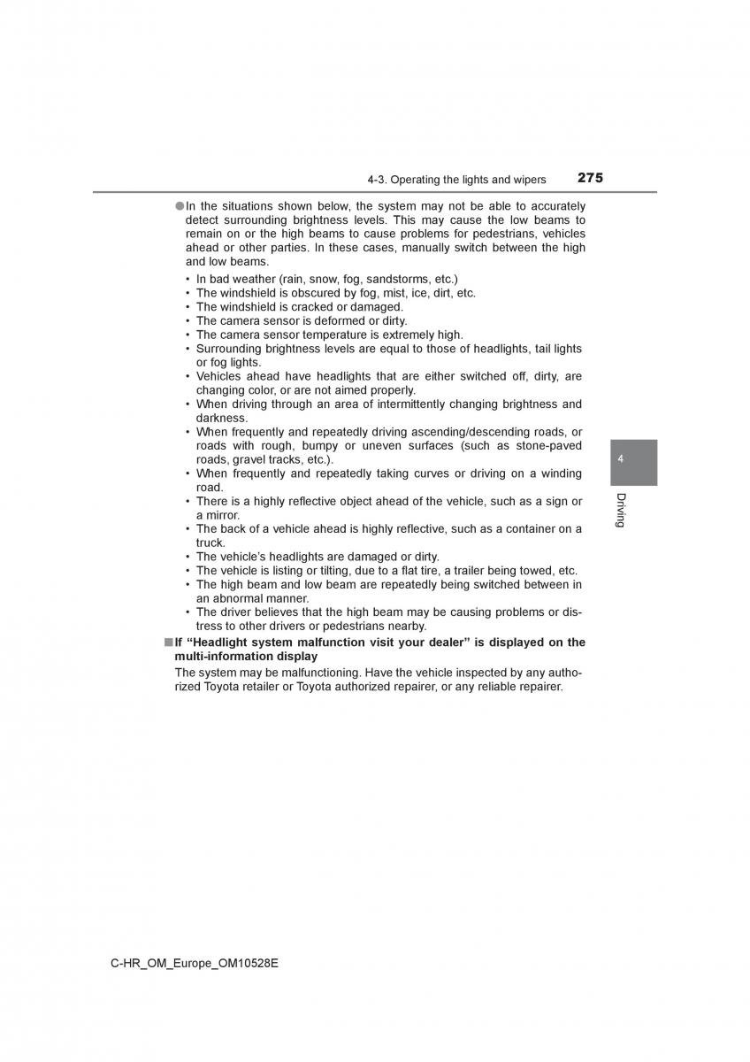 Toyota C HR owners manual / page 275