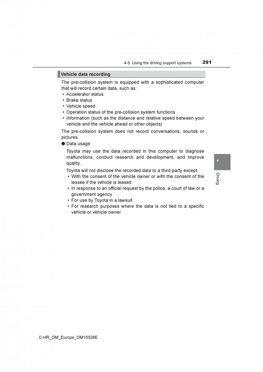 Toyota C HR owners manual / page 291