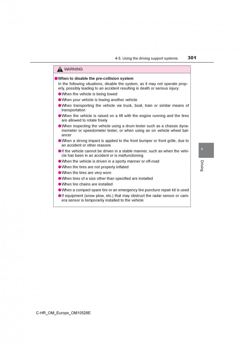 Toyota C HR owners manual / page 301