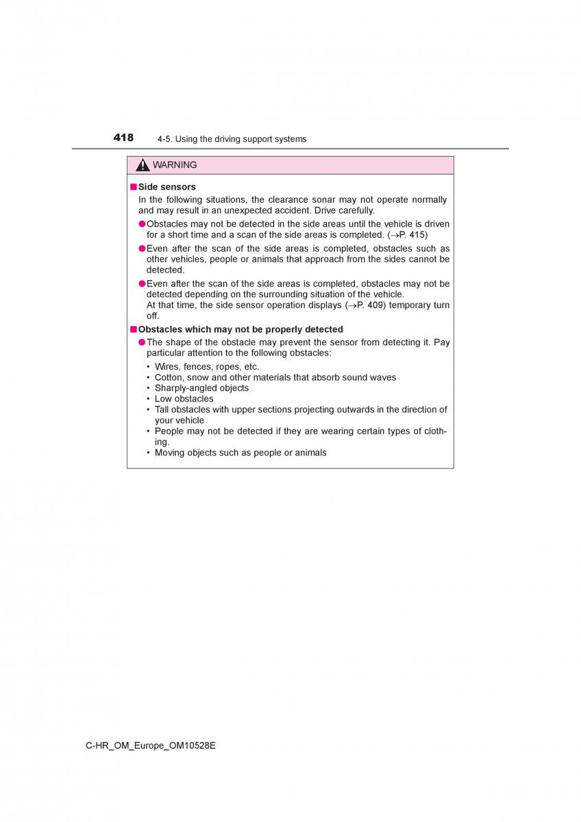 Toyota C HR owners manual / page 418