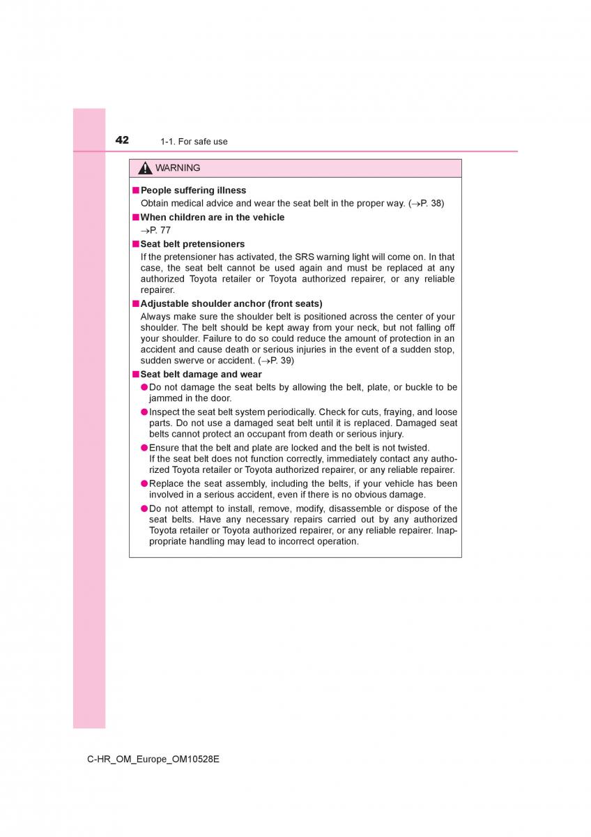 Toyota C HR owners manual / page 42