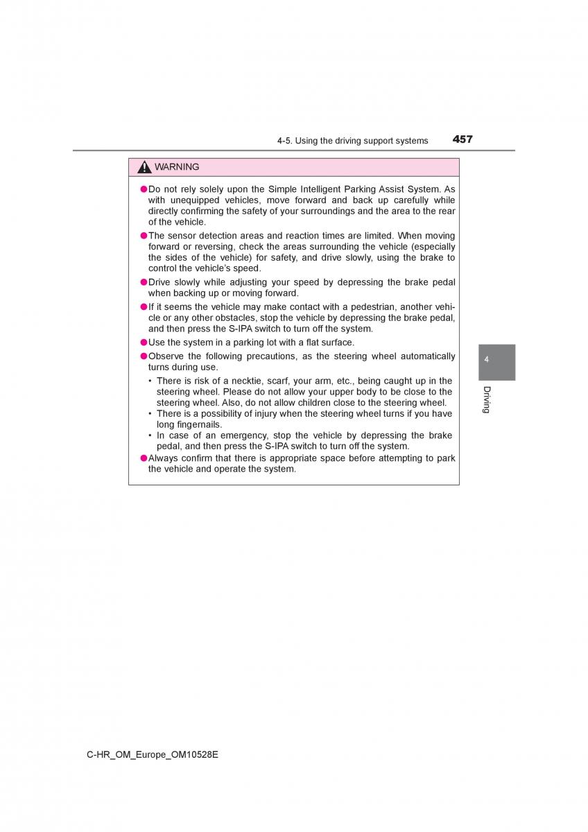 Toyota C HR owners manual / page 457