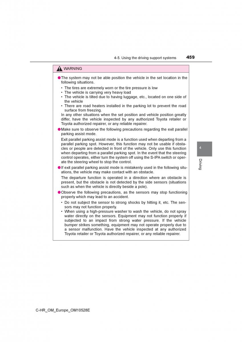 Toyota C HR owners manual / page 459