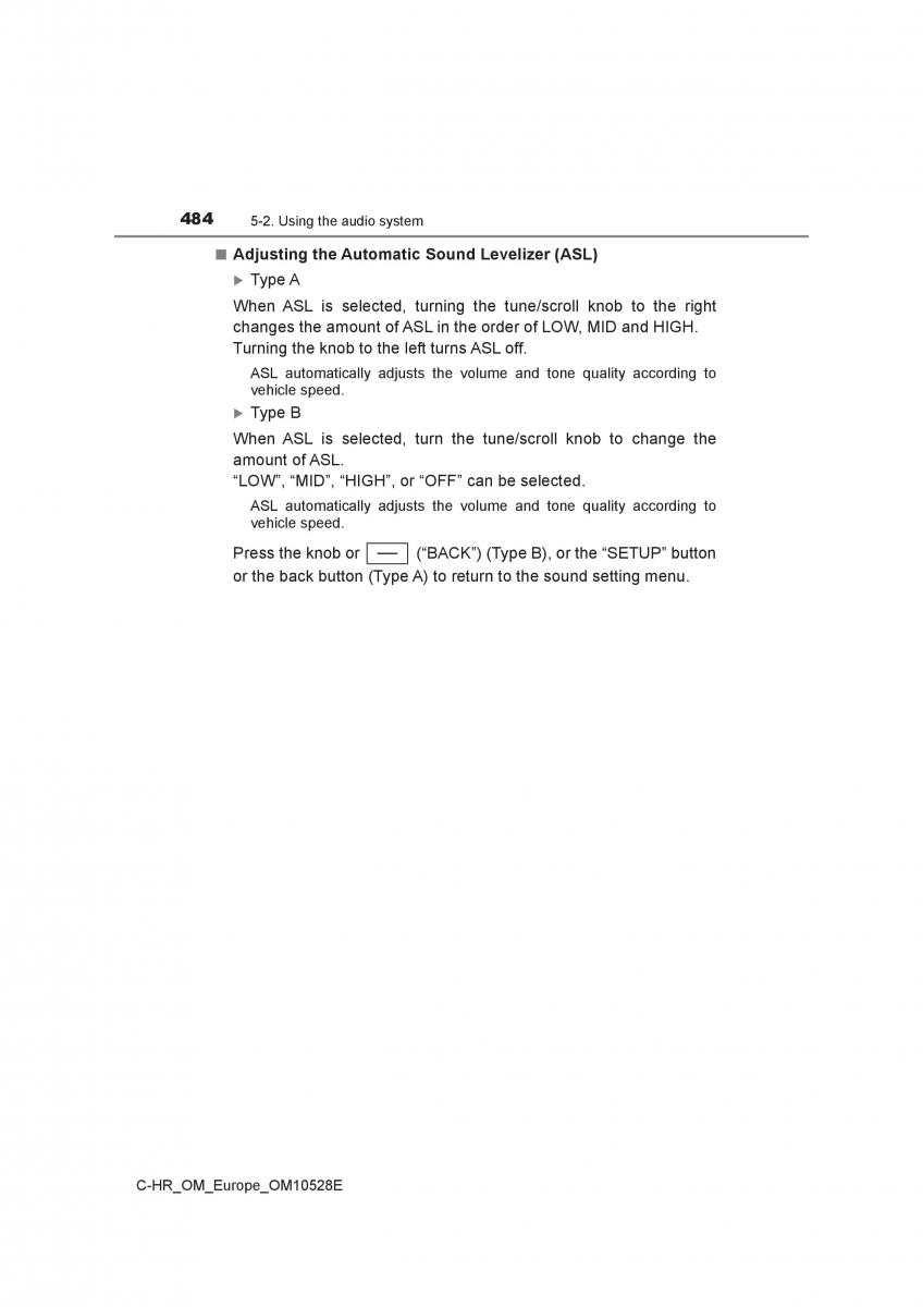 Toyota C HR owners manual / page 484