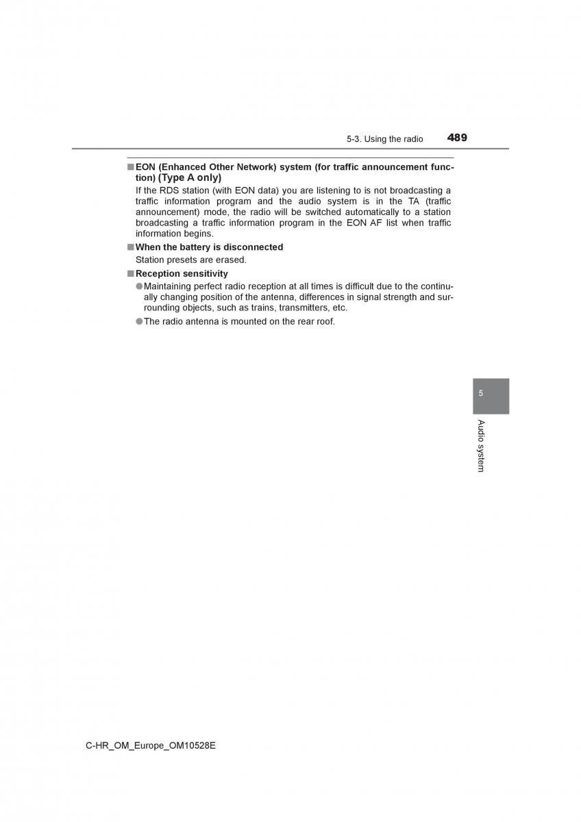 Toyota C HR owners manual / page 489