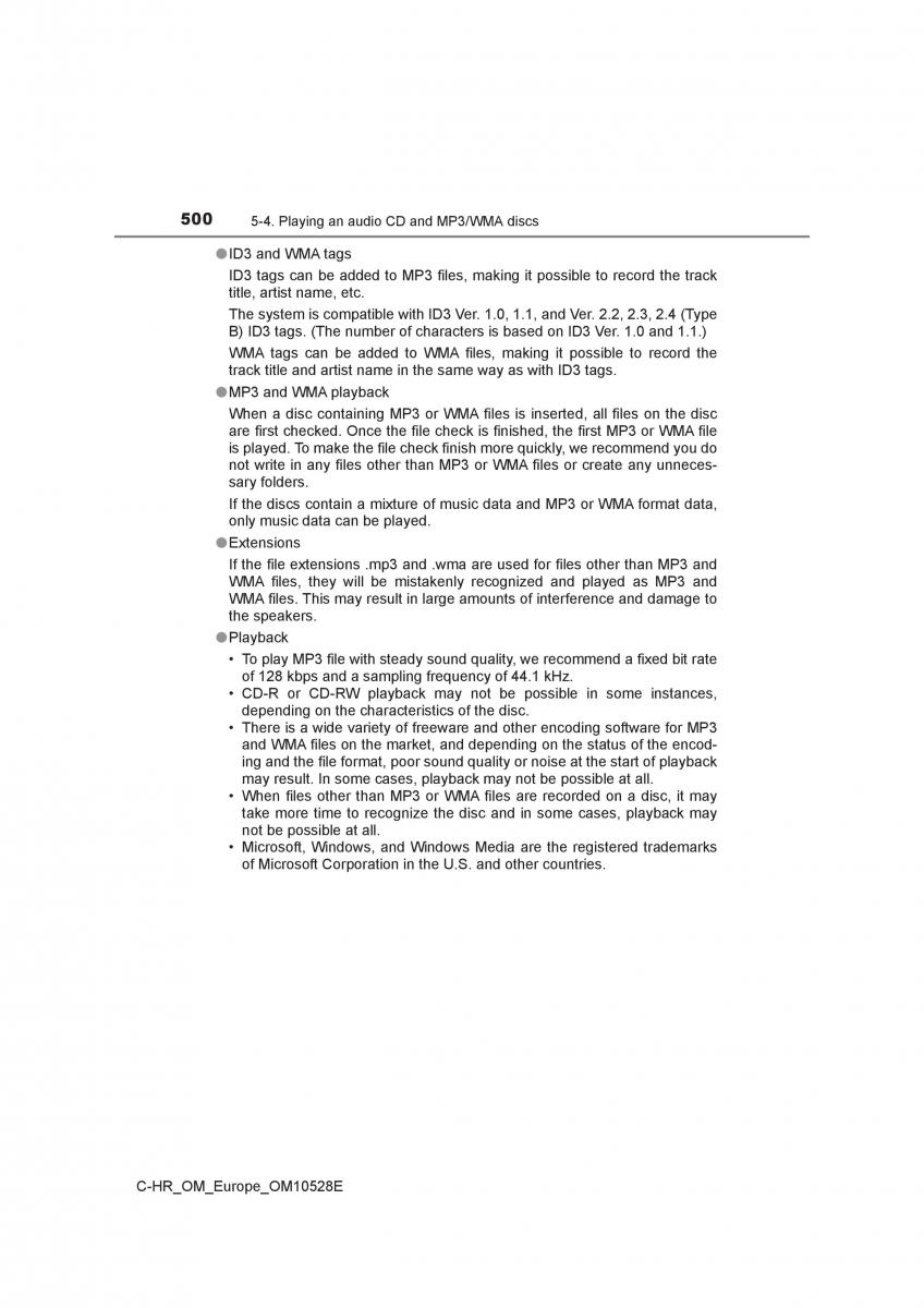 Toyota C HR owners manual / page 500