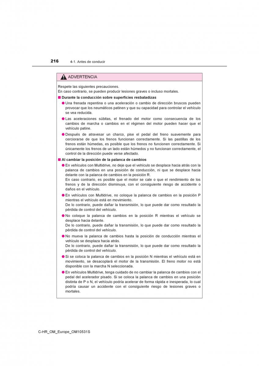 Toyota C HR manual del propietario / page 216