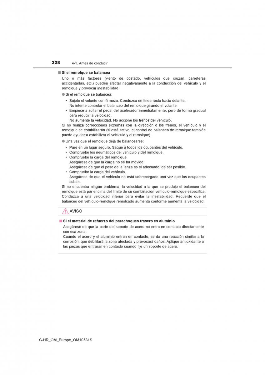 Toyota C HR manual del propietario / page 228