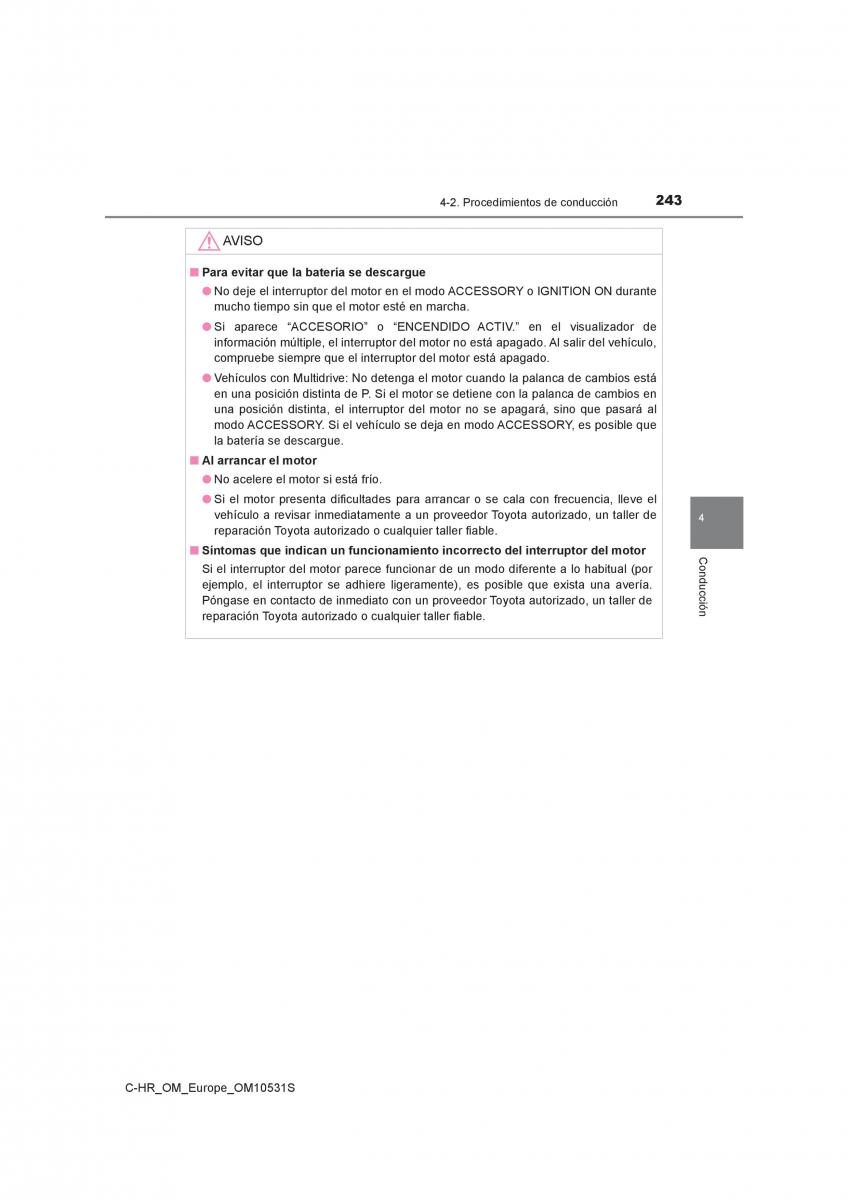 Toyota C HR manual del propietario / page 243