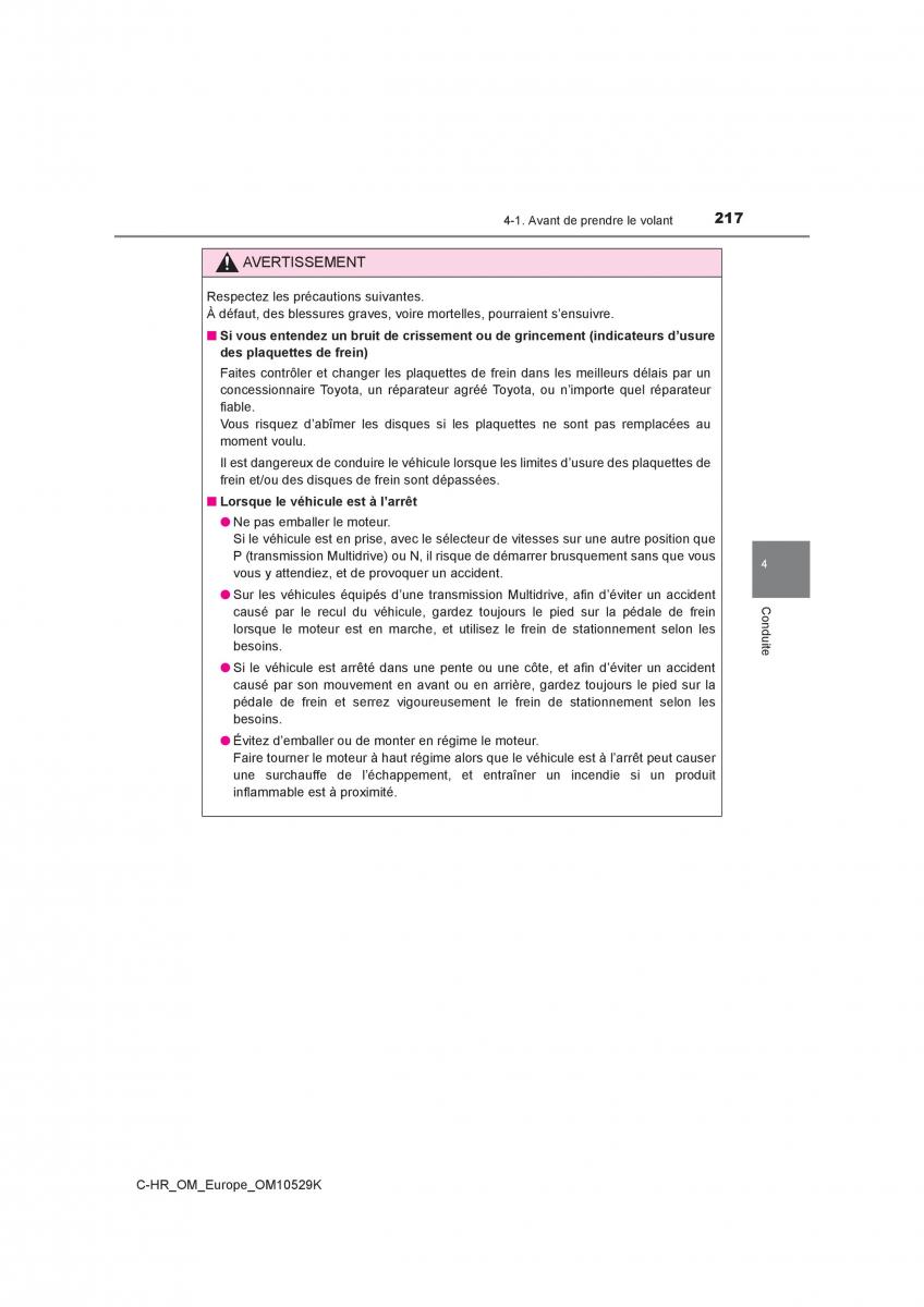 Toyota C HR manuel du proprietaire / page 217