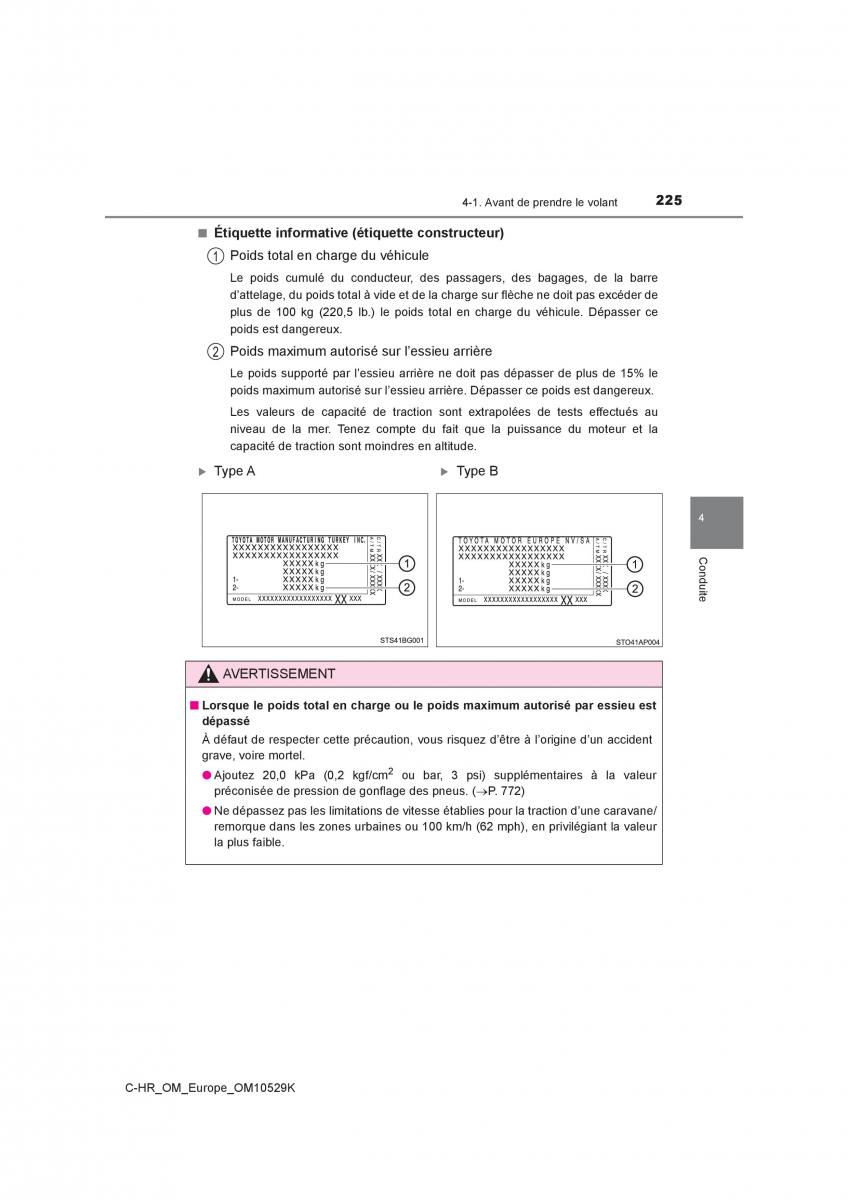 Toyota C HR manuel du proprietaire / page 225