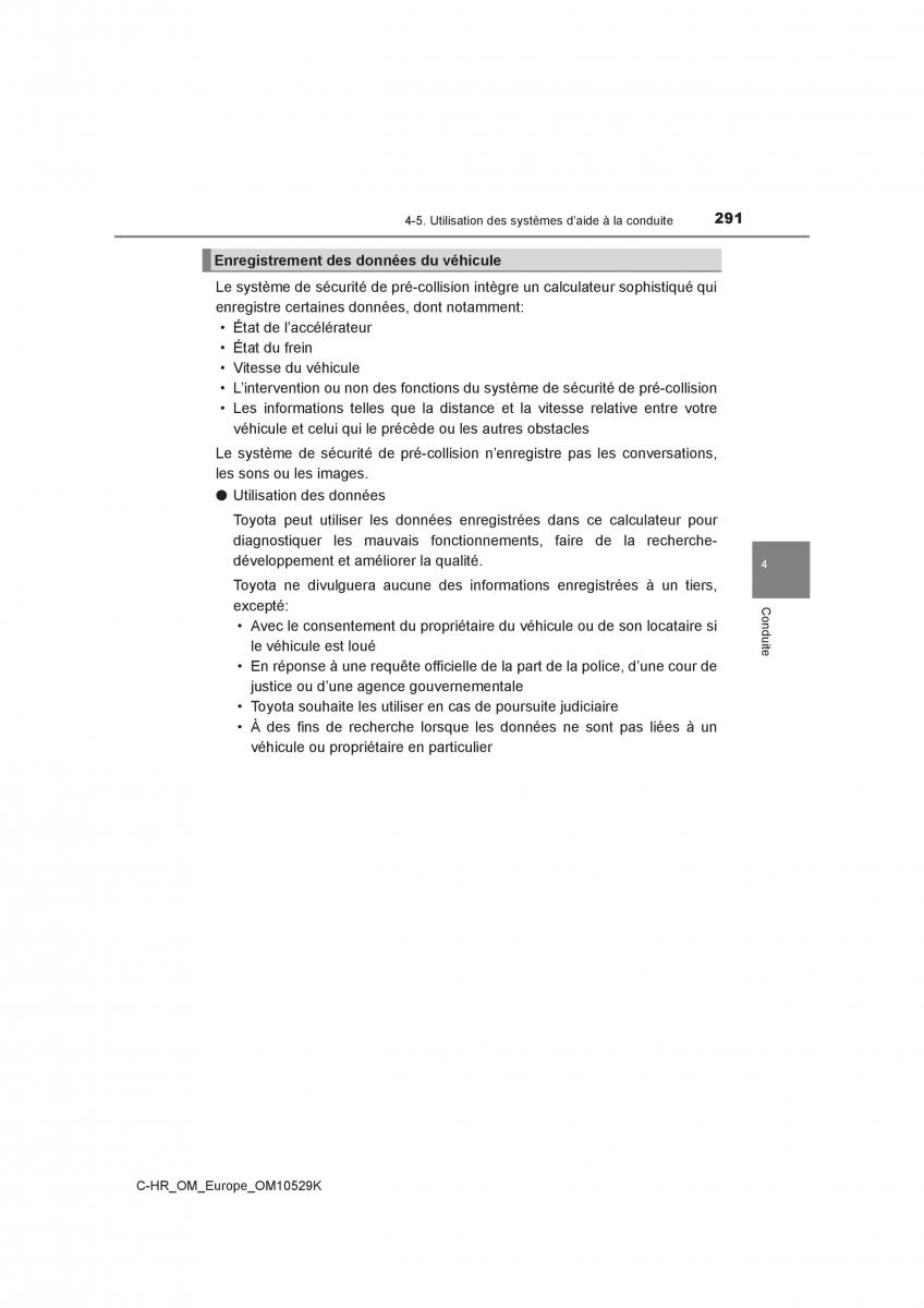 Toyota C HR manuel du proprietaire / page 291