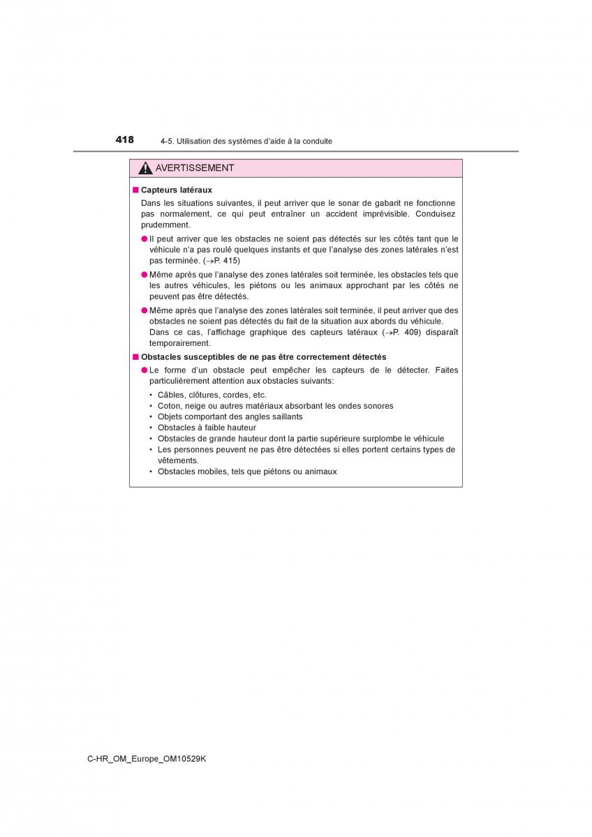 Toyota C HR manuel du proprietaire / page 418