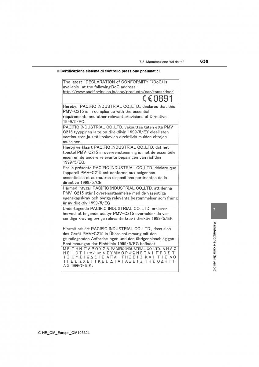 Toyota C HR manuale del proprietario / page 639