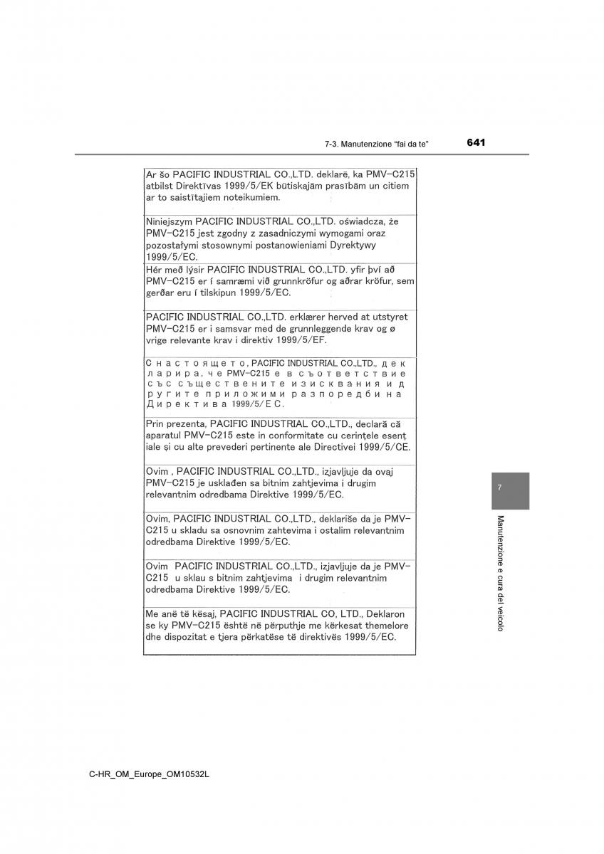 Toyota C HR manuale del proprietario / page 641