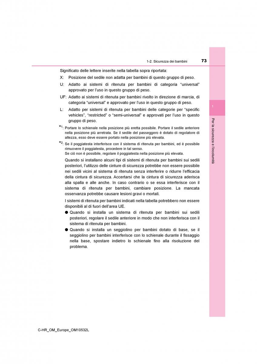 Toyota C HR manuale del proprietario / page 73