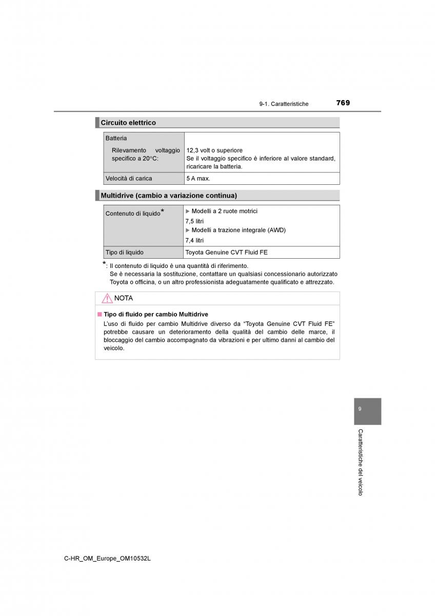 Toyota C HR manuale del proprietario / page 769