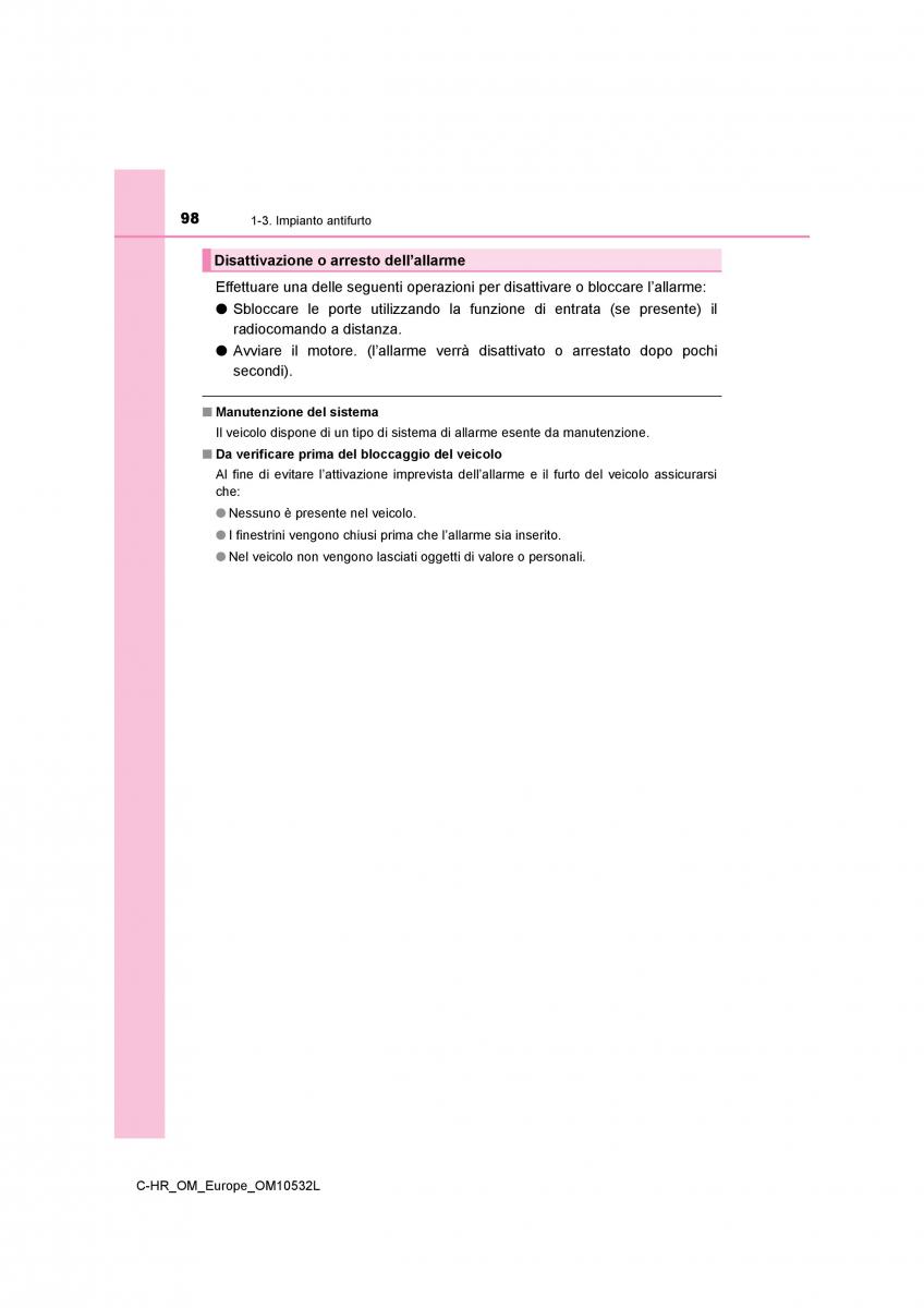 Toyota C HR manuale del proprietario / page 98