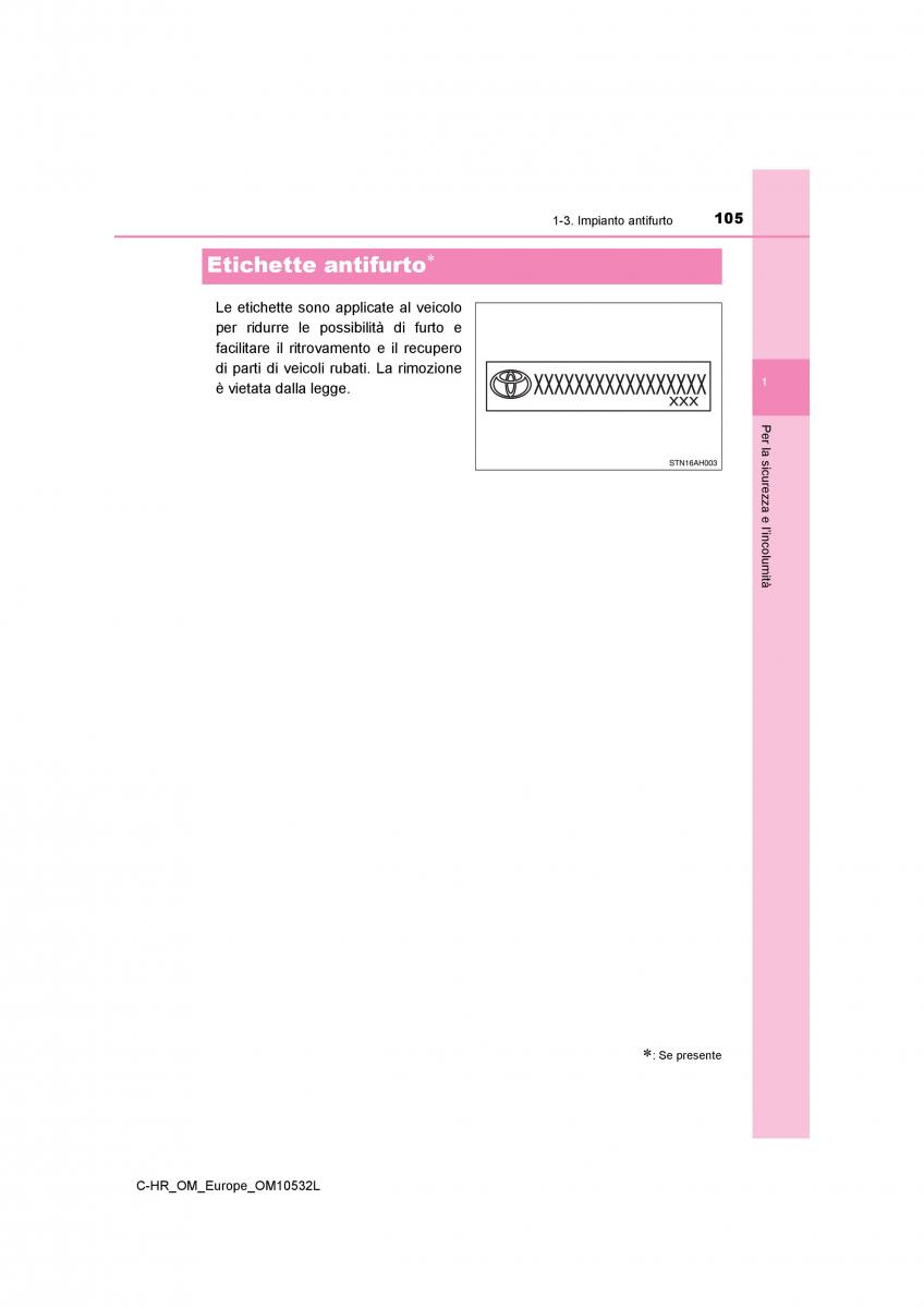 Toyota C HR manuale del proprietario / page 105