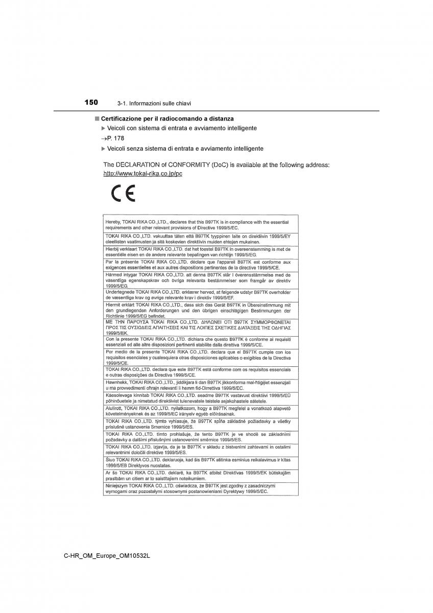 Toyota C HR manuale del proprietario / page 150