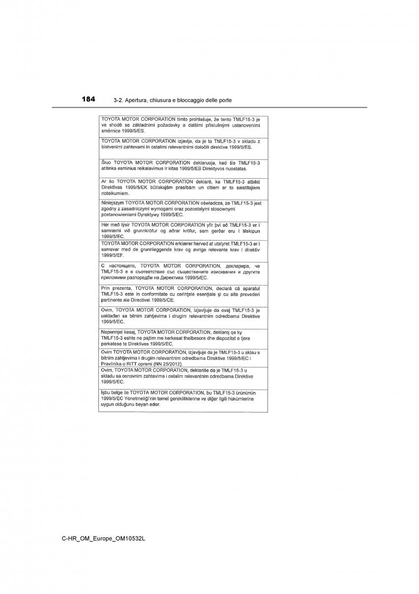 Toyota C HR manuale del proprietario / page 184