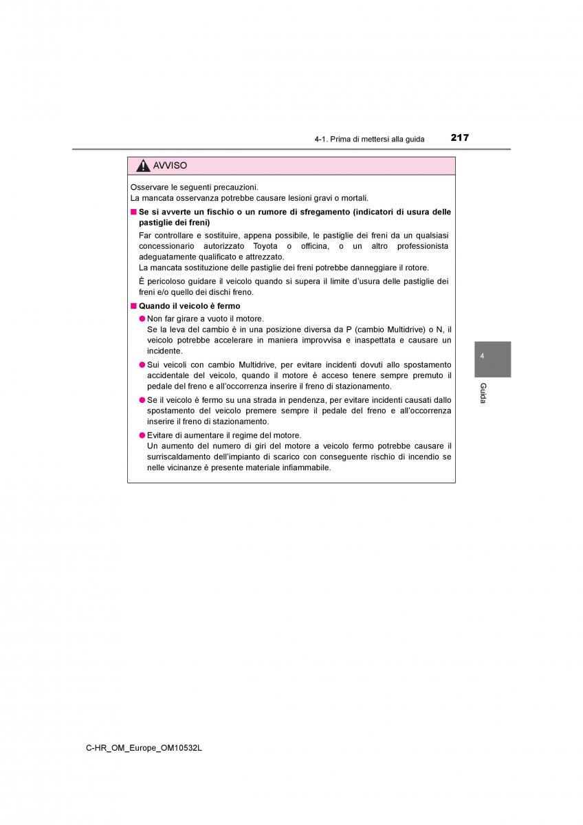 Toyota C HR manuale del proprietario / page 217