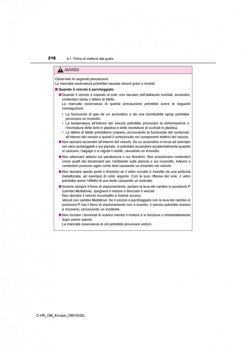 Toyota C HR manuale del proprietario / page 218