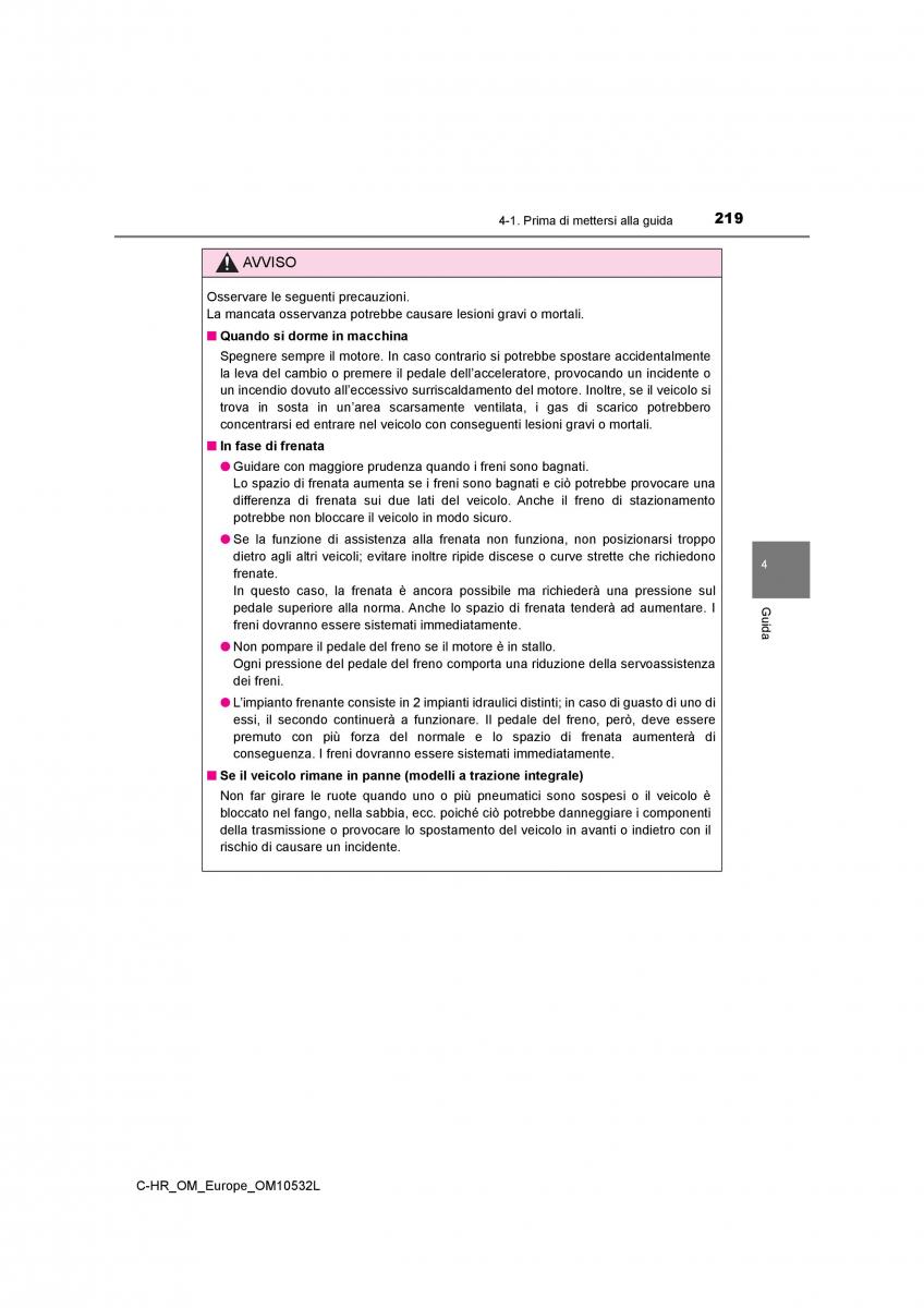 Toyota C HR manuale del proprietario / page 219