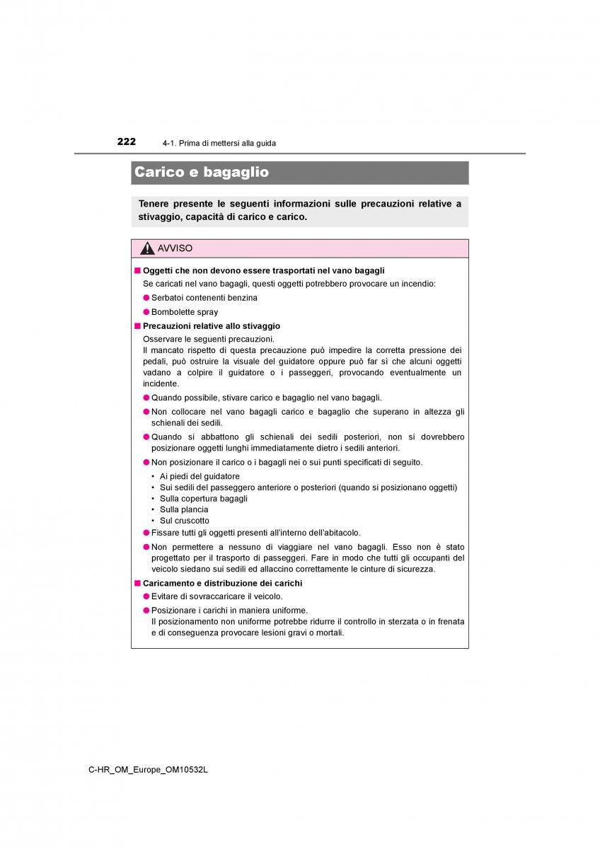 Toyota C HR manuale del proprietario / page 222