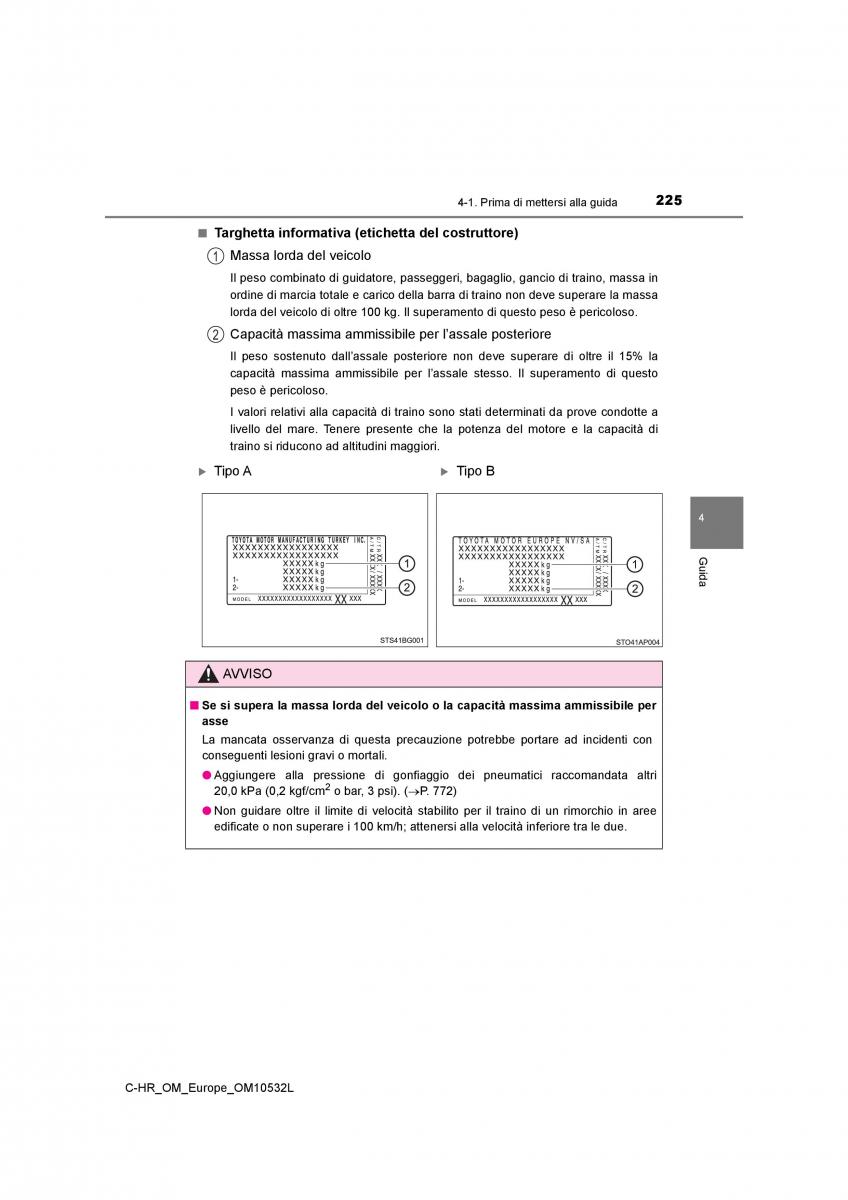 Toyota C HR manuale del proprietario / page 225