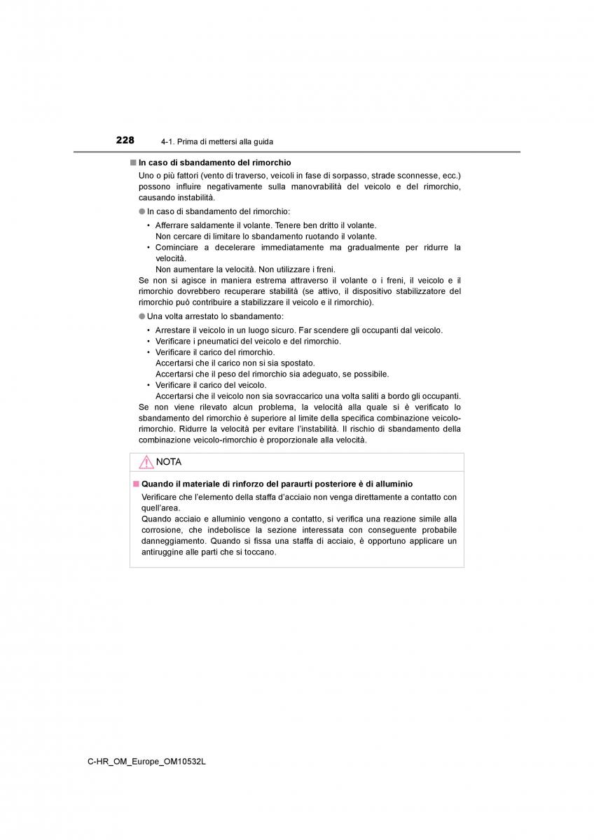 Toyota C HR manuale del proprietario / page 228