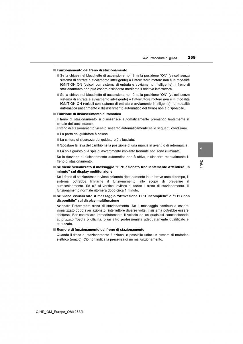 Toyota C HR manuale del proprietario / page 259