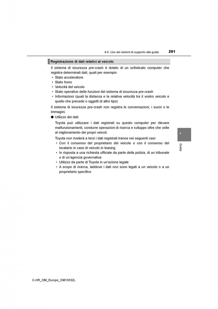 Toyota C HR manuale del proprietario / page 291