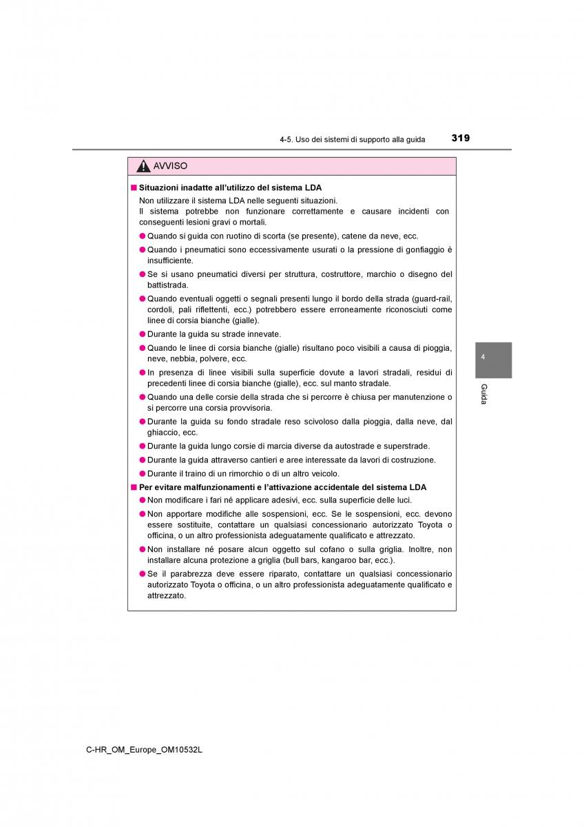 Toyota C HR manuale del proprietario / page 319