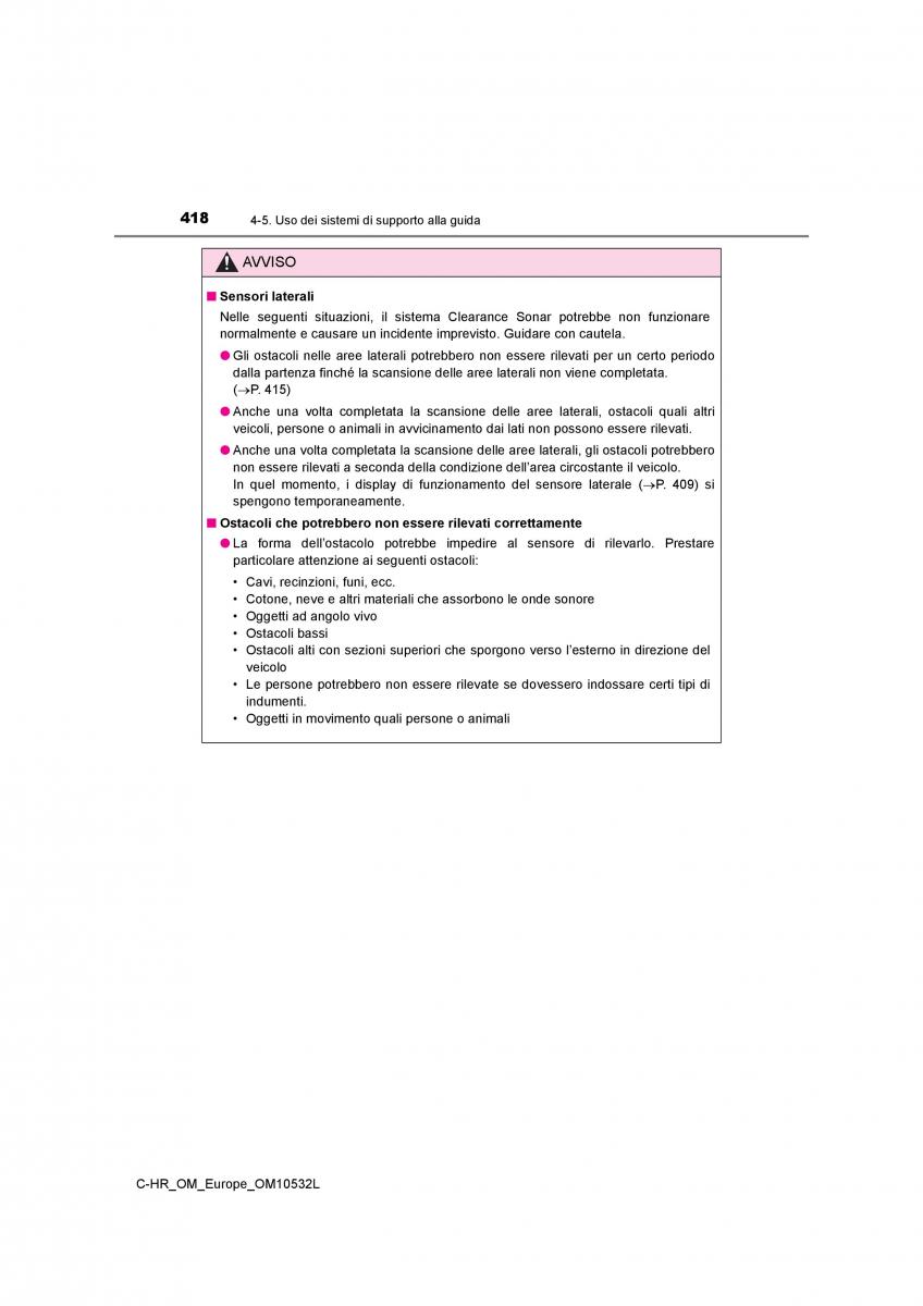 Toyota C HR manuale del proprietario / page 418