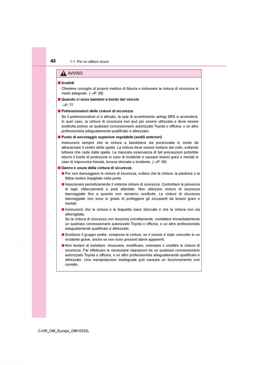 Toyota C HR manuale del proprietario / page 42