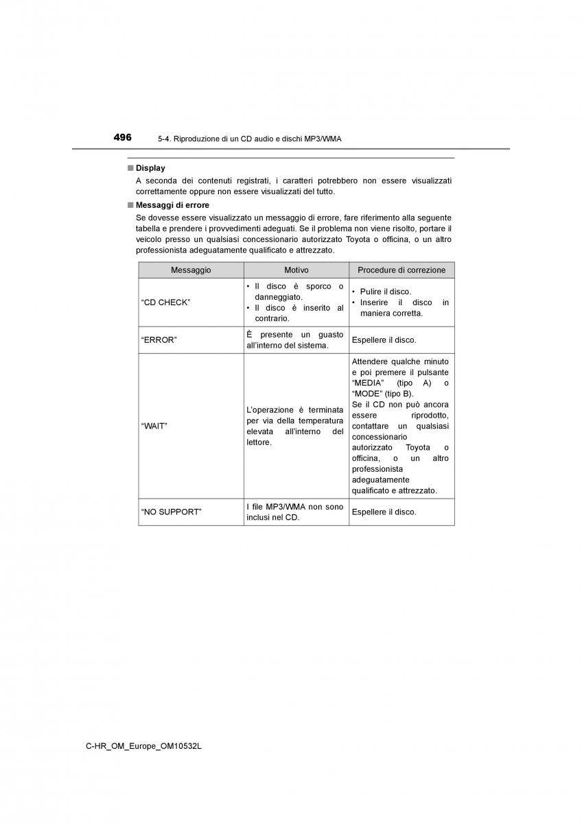 Toyota C HR manuale del proprietario / page 496