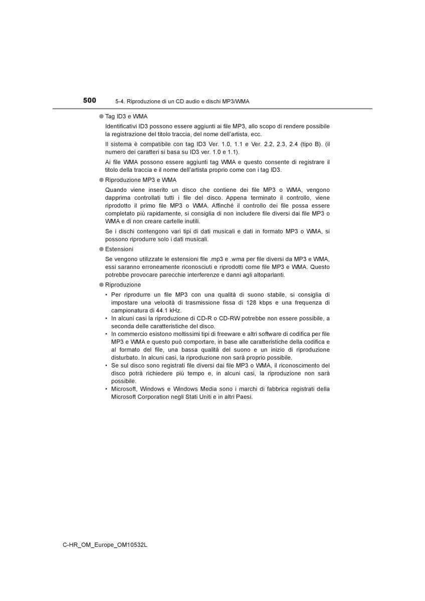 Toyota C HR manuale del proprietario / page 500