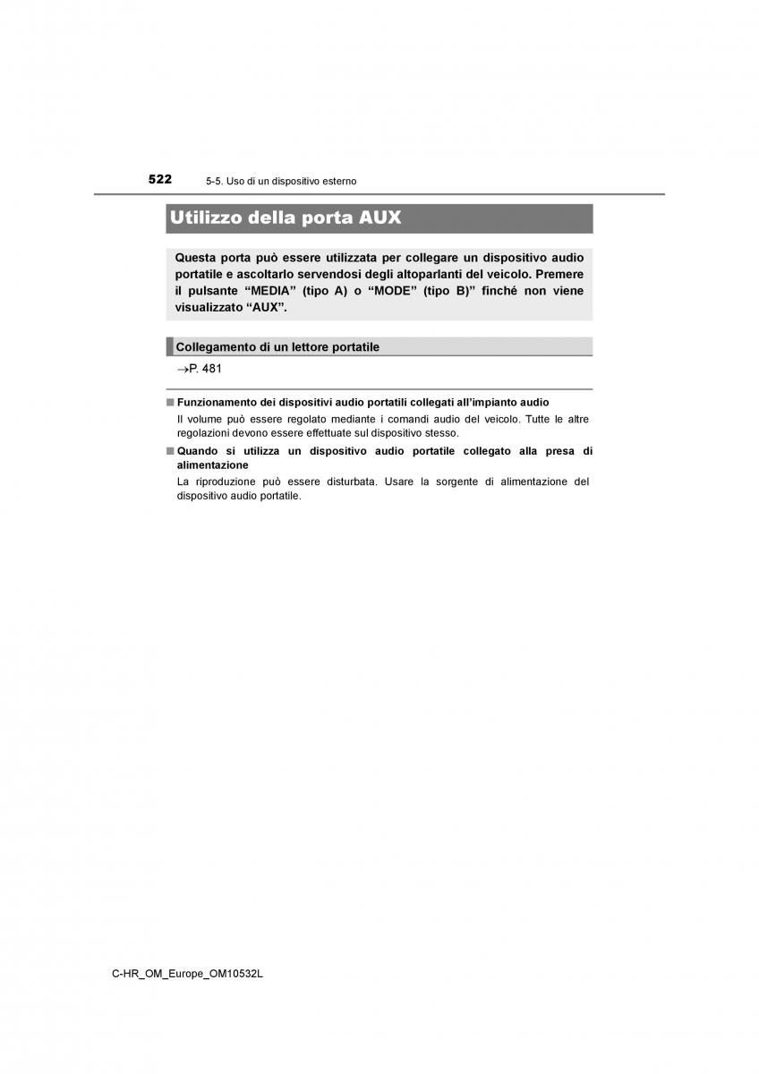 Toyota C HR manuale del proprietario / page 522