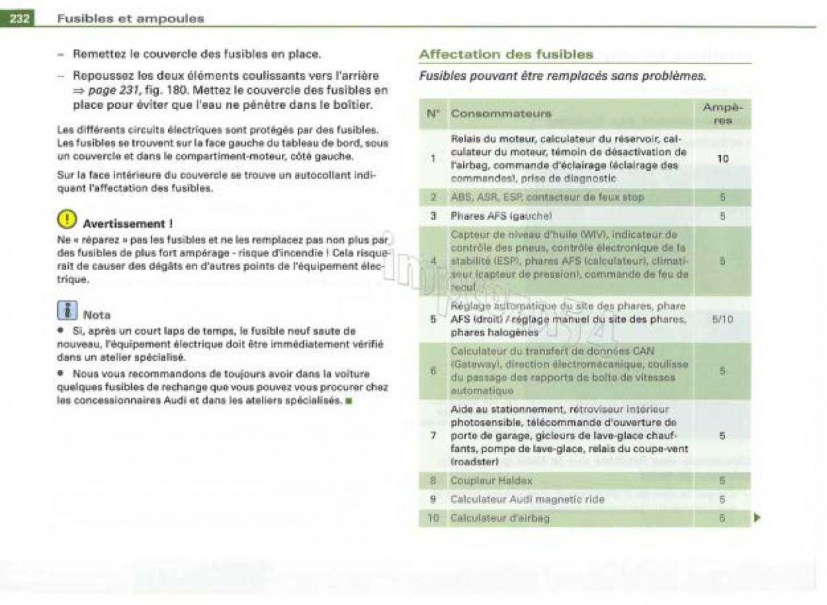 Audi TT II 2 manuel du proprietaire / page 233