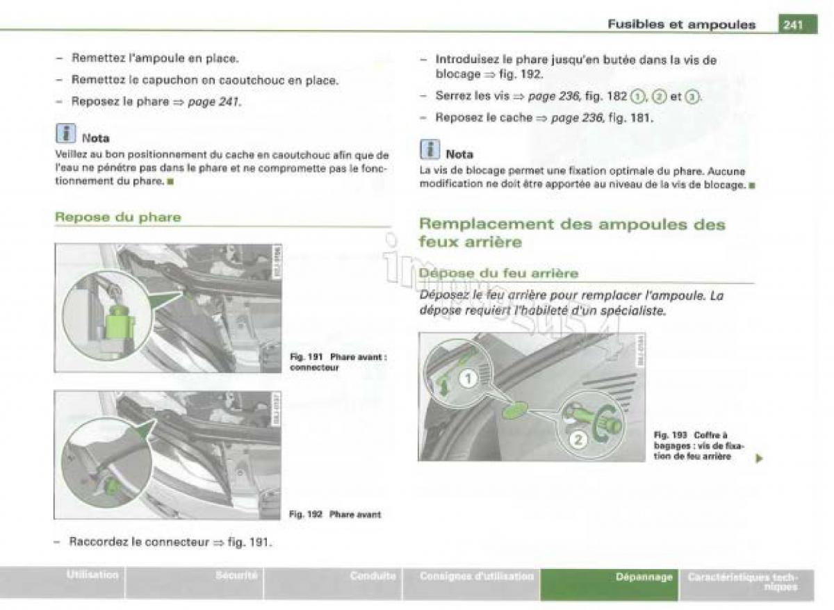 Audi TT II 2 manuel du proprietaire / page 242