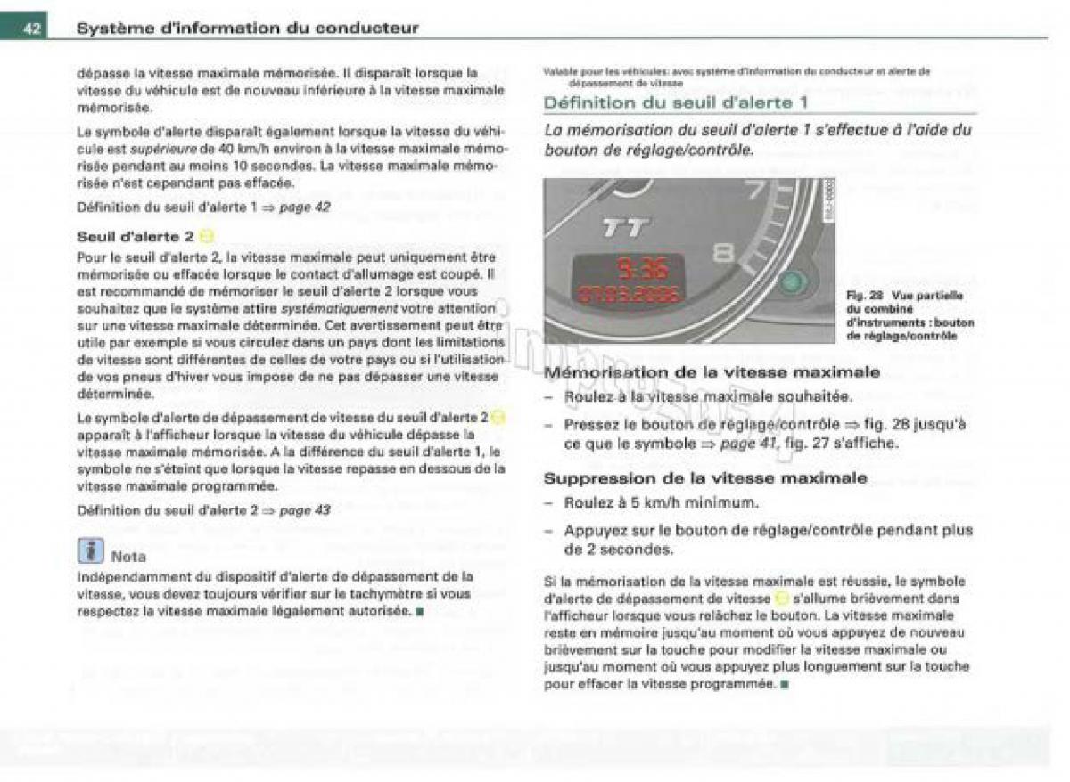 Audi TT II 2 manuel du proprietaire / page 43