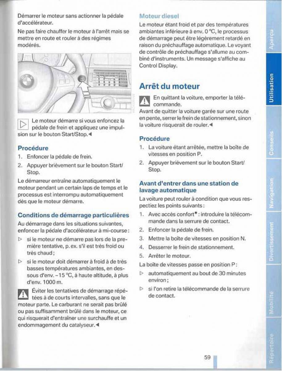 BMW X5 X6 E79 E70 manuel du proprietaire / page 59