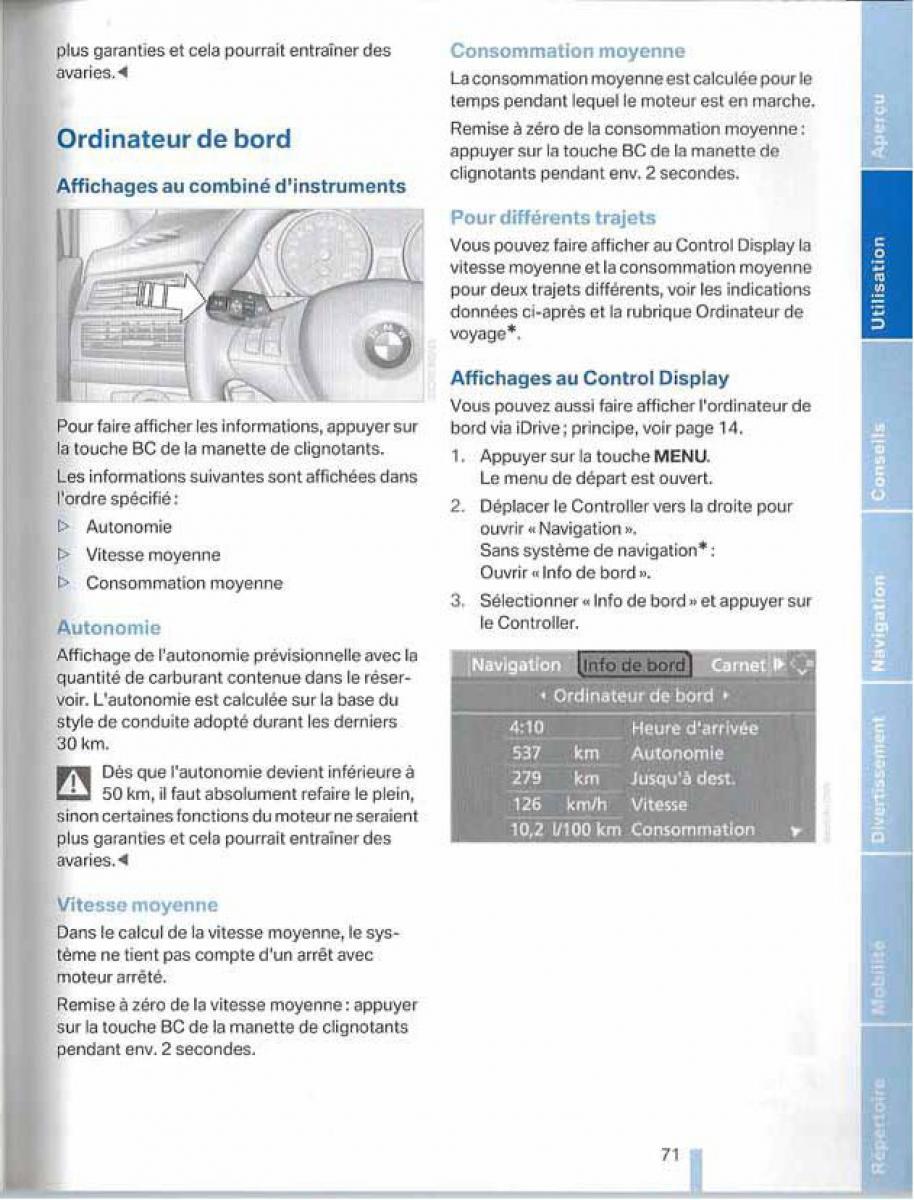 BMW X5 X6 E79 E70 manuel du proprietaire / page 71