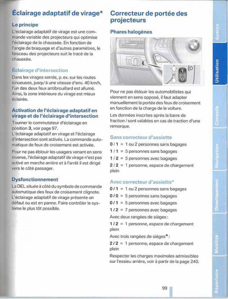 BMW X5 X6 E79 E70 manuel du proprietaire / page 99