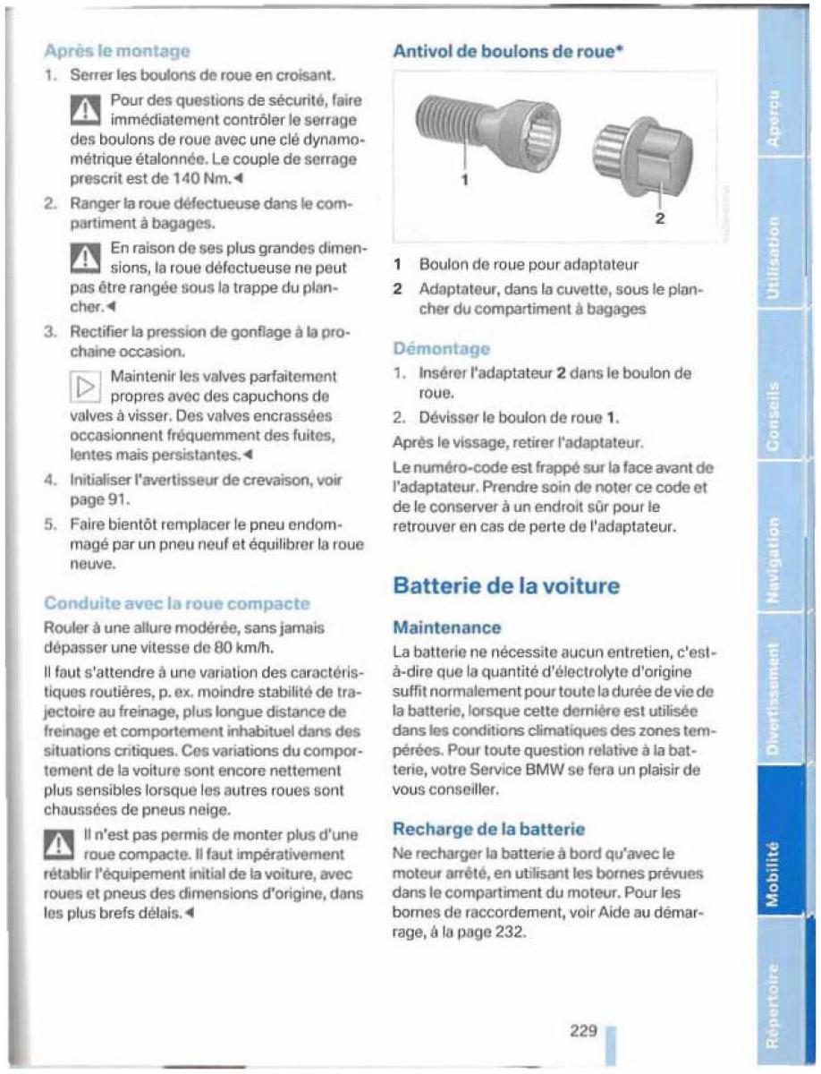 BMW X5 X6 E79 E70 manuel du proprietaire / page 229