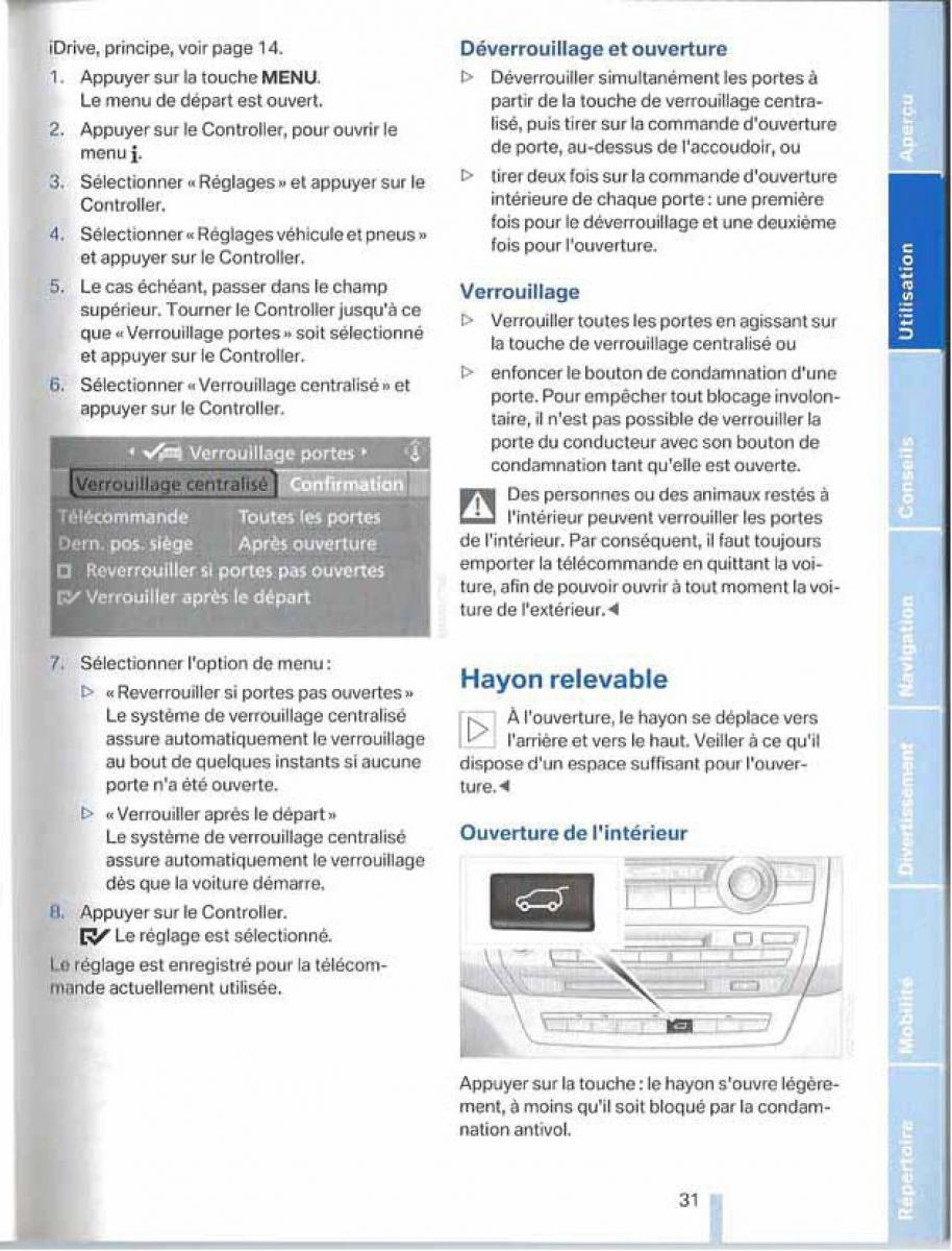 BMW X5 X6 E79 E70 manuel du proprietaire / page 31