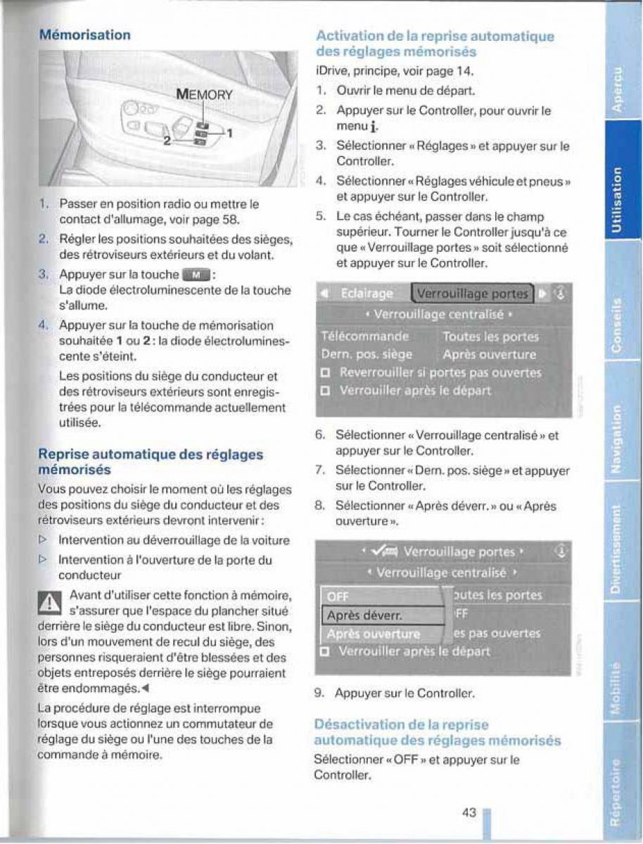 BMW X5 X6 E79 E70 manuel du proprietaire / page 43